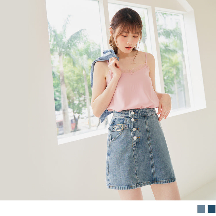 ASYMMETRICAL BUTTONS DENIM A-LINE MINI SKIRTS