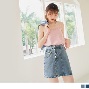 ASYMMETRICAL BUTTONS DENIM A-LINE MINI SKIRTS