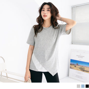 ASYMMETRICAL PATCHED LONGLINE SHORT SLEEVE TOPS