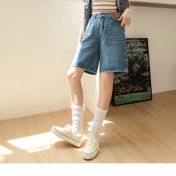 COTTON ELASTIC WAIST A-LINE DENIM SHORTS