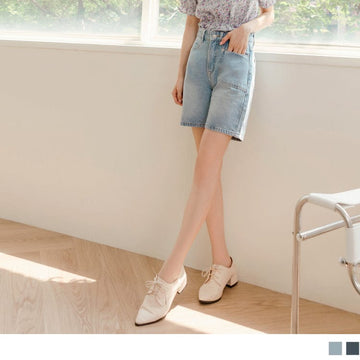 MEDIUM WAIST COTTON POCKET DENIM SHORTS