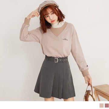 CONTRAST COLOR COTTON DROP SHOULDER LONG SLEEVE TOPS