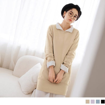 ROUND NECK LONG SLEEVE LONGLINE COTTON TOPS