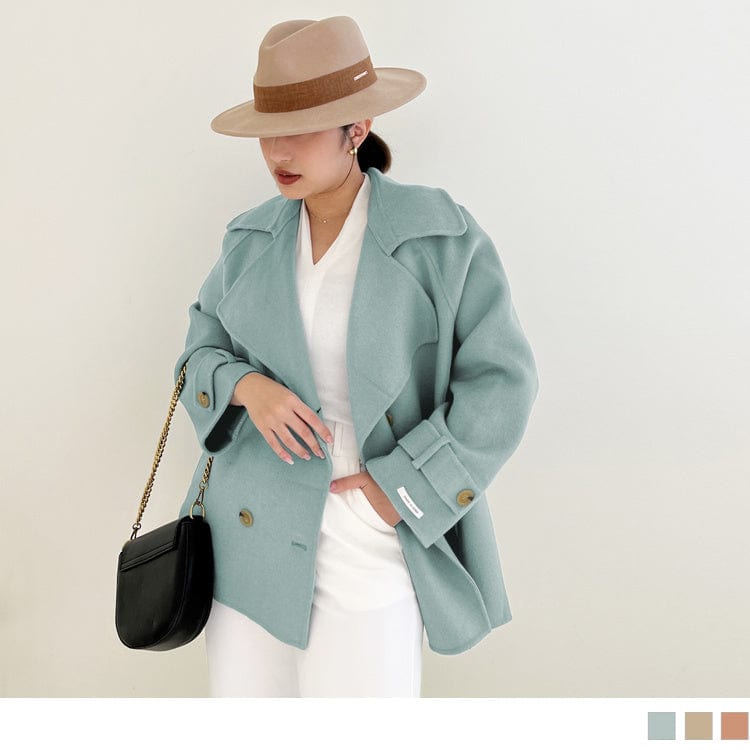 PURE LAMBSWOOL BUTTONS LONG SLEEVE LAPEL COAT