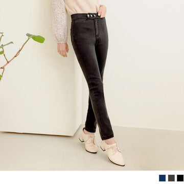 HIGH WAIST SKINNY BUTTONS ELASTIC LONG PANTS