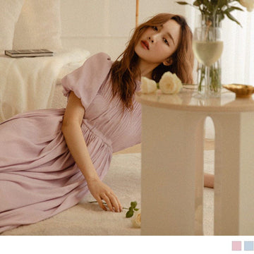 ELEGANT PUFF SLEEVE ELASTIC WAIST MAXI DRESS