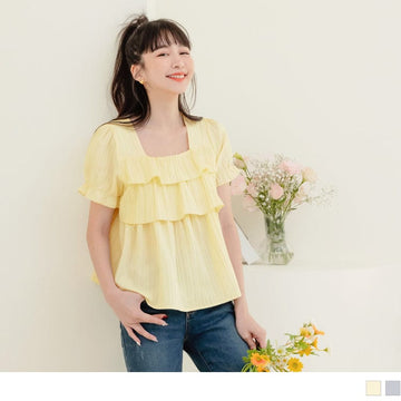 ELEGANT SQUARE NECK PUFF SLEEVE RUFFLES TOPS