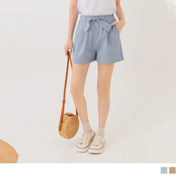 COTTON ELASTIC WAIST WIDE LEG SHORTS