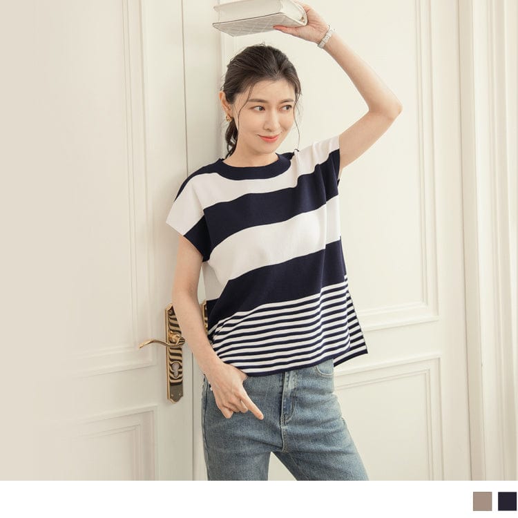 DIP HEM DROP SHOULDER ROUND NECK KNIT TOPS