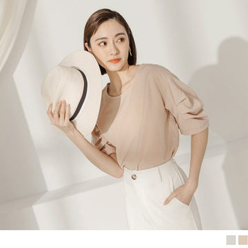 ELEGANT ROUND NECK DROP SHOULDER SHORT SLEEVE TOPS