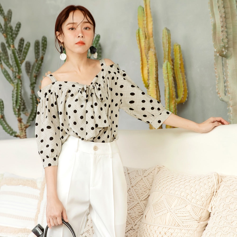 Korean Off Shoulder Polka Dot Sleeves