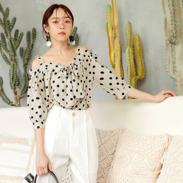 Korean Off Shoulder Polka Dot Sleeves