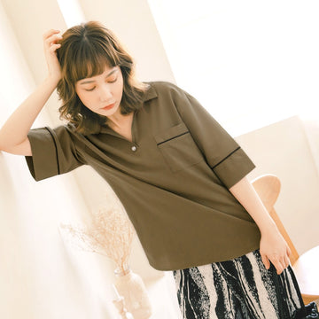 Pearl Button Long Loose Oversized Blouse Shirt Top