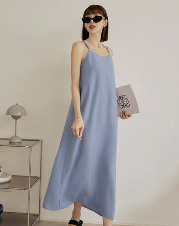 Basic Plain Wrinkle Free Long Maxi Strap Dress