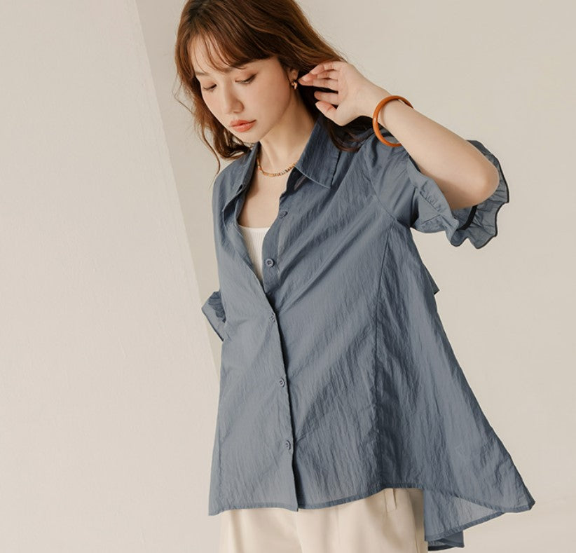 Casual Basic Lightweight Cooling Ruffle Button Shirt Top