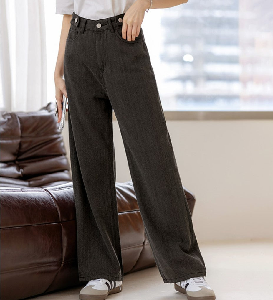 Casual High Waist Straight Leg Denim Pants