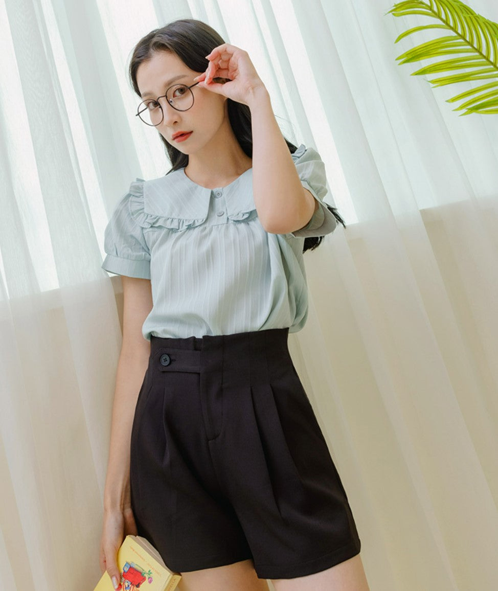 Korean Slim High Elastic Waist Chino Shorts Pants