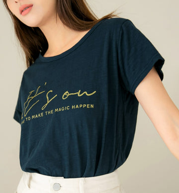 Korean Casual Glitter Print Cotton T-Shirt Top