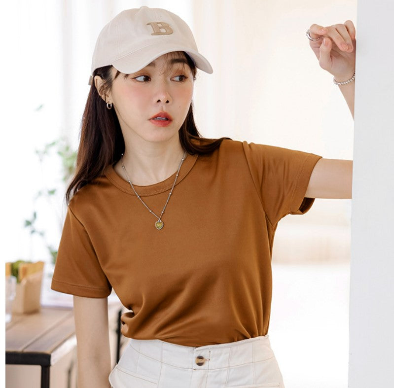 Basic Solid Plain Quick Dry Round Neck T-Shirt Top