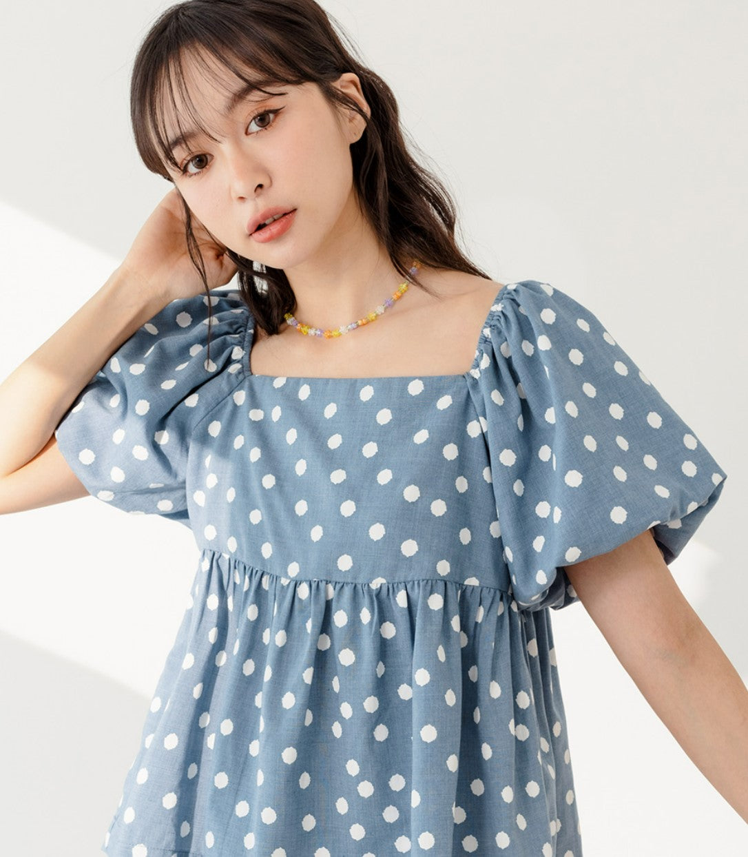 Casual Polka Dots Square Neck Babydoll Blouse Top