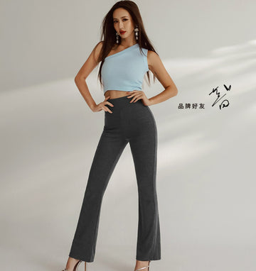 Women Casual Slimming Fit Elastic High Waist Long Wide Leg Pants Trousers