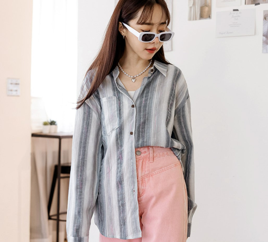 Colorblock Striped Loose Oversized Shirt Top