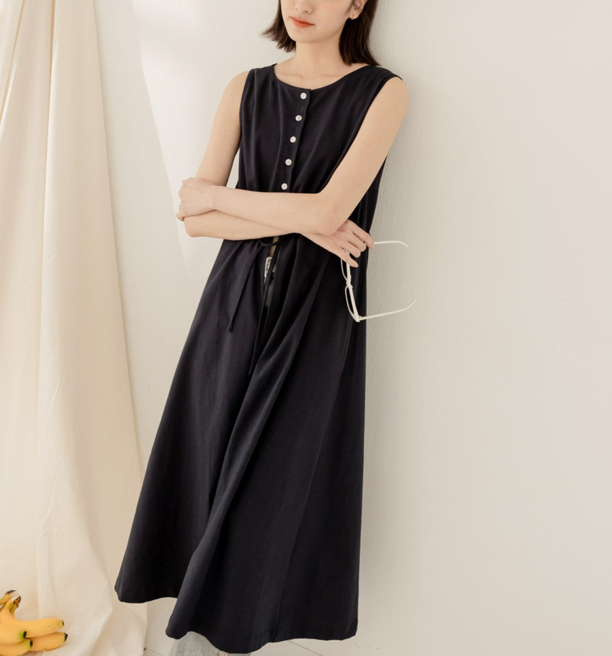 Reversible Linen Cotton Sleeveless Long Vest Cardigan Jacket Dress