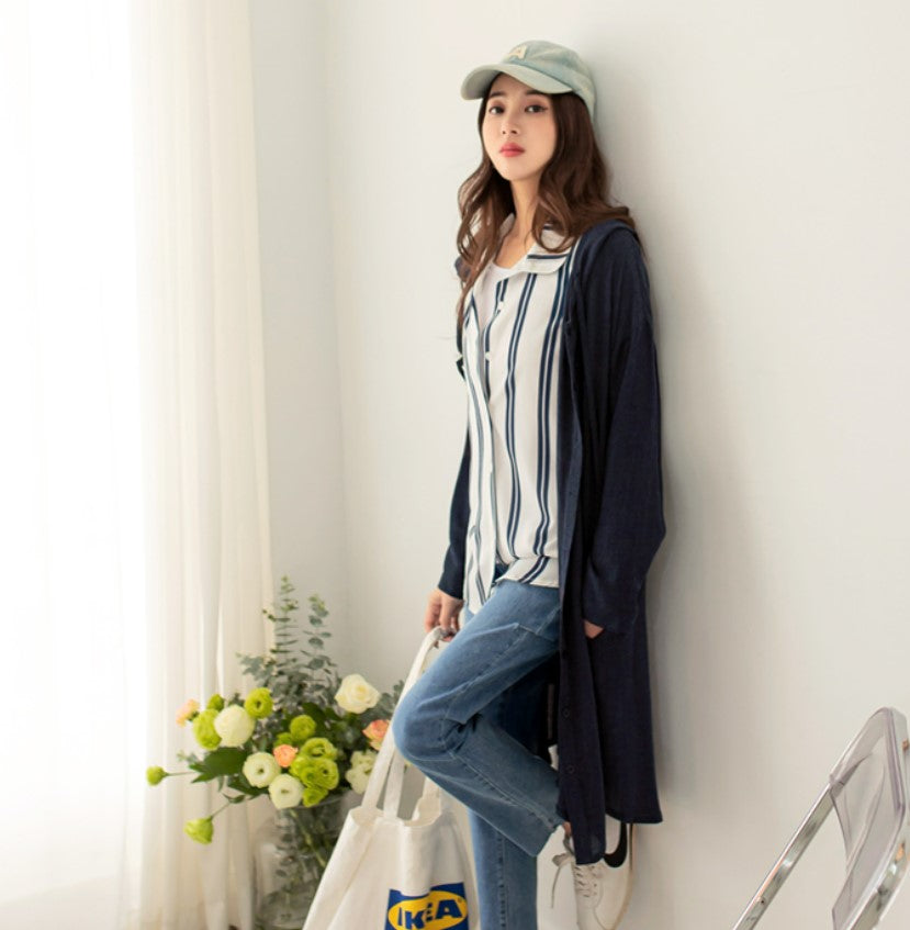 Casual Basic Loose Long Hooded Cardigan Jacket