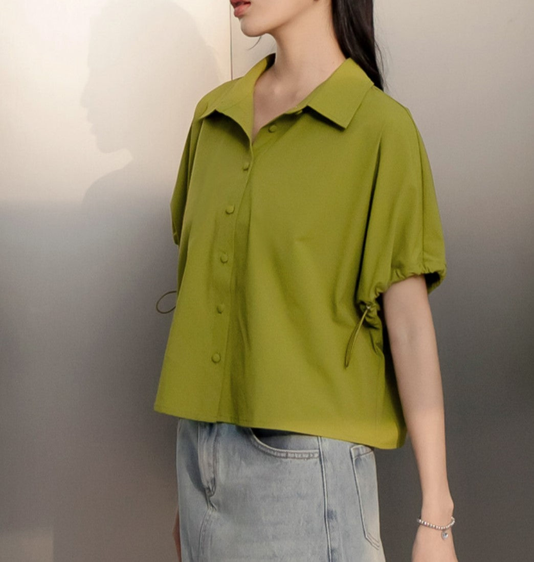 Basic Cooling Loose Boxy Drawstring Shirt Jacket Top