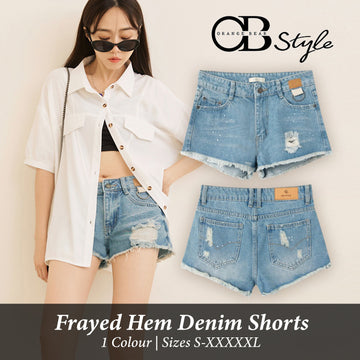 LOW WAIST RIPPED FRAYED HEM DENIM SHORTS