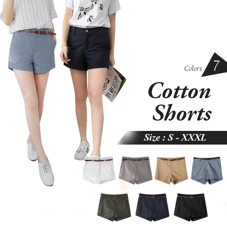 BELTED TWILL COTTON SHORTS