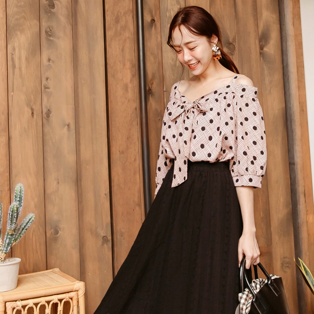 Korean Off Shoulder Polka Dot Sleeves