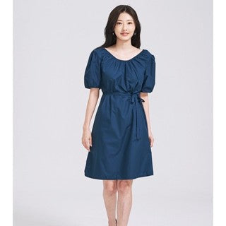 IN THE MOOD HOLIDAYS PUFF SLEEVE SHORT SLEEVE ROUND NECK MIDI DRESS