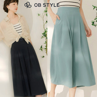 Weekend X Ob Design Work Women Elastic Waist Pleated Chiffon Wide Leg Culottes Palazzo Pants Trousers Plus Size
