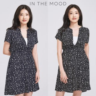 IN THE MOOD HOLIDAYS SHORT SLEEVE A-LINE POLKA DOTS MIDI TUNIC DRESS
