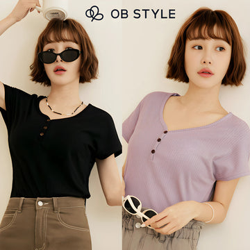 Weekend X Ob Design Women Basic Casual Stretchy Ribbed Knit V-Neck Short Sleeve T-Shirt Tee Top Plus Size
