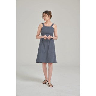 IN THE MOOD SLEEVELESS STRAP BUTTONED STRIPED MIDI DRESS