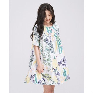 IN THE MOOD SHORT SLEEVE FLORAL PRINT A-LINE MIDI BABYDOLL DRESS