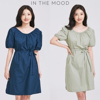IN THE MOOD HOLIDAYS PUFF SLEEVE SHORT SLEEVE ROUND NECK MIDI DRESS