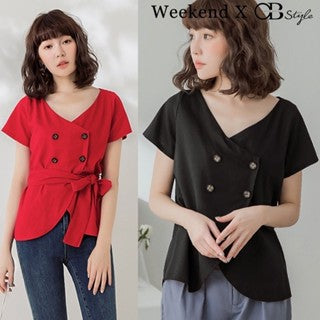 WEEKEND X OB DESIGN BUTTON DOWN JACKET BLOUSE BELT SHIRT TOPS