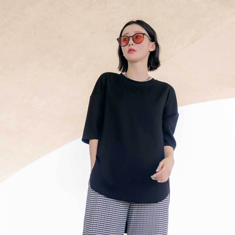 Cotton Loose Long Shoulder 3/4 Sleeve Top