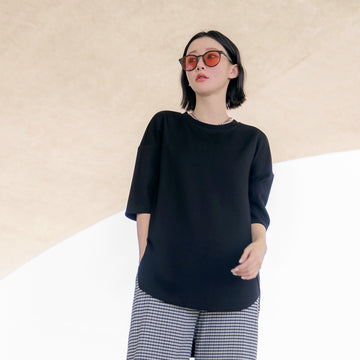 Cotton Loose Long Shoulder 3/4 Sleeve Top