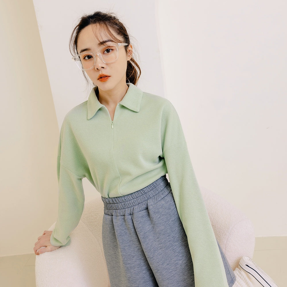 Warm Fleece Shirt Collar Sweatshirt Top