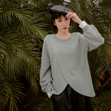 Faux Two-Piece Round Neck Long Crisscross Sweatshirt AB16629