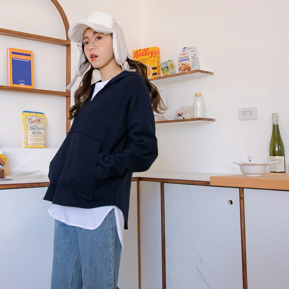 Warm Fleece Inner Brushed Wide Edge Hoodie AB16665
