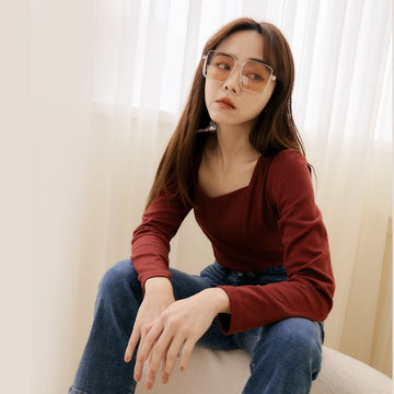 Heart-Shaped Neck Warm Knit Long Sleeve Top