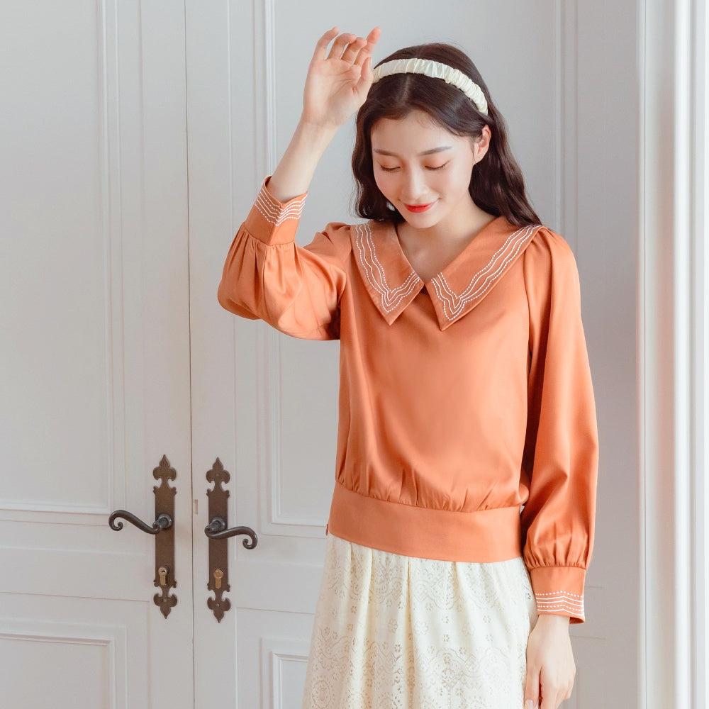 V-Neck Embroidered Puff Sleeve Top