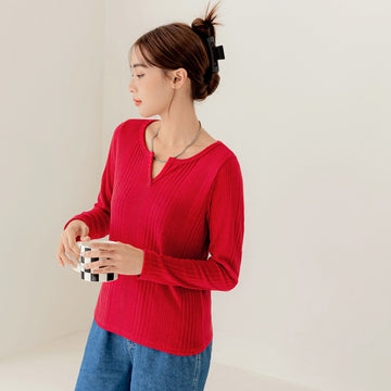 V-Neck Jacquard Fitted Top