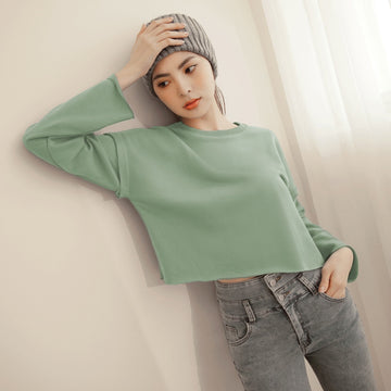 Cotton Sleeve Cropped Sweatshirt Top