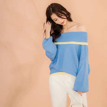 Warm Knit  Off-Shoulder One-Shoulder Drop Sleeve Top AB16693